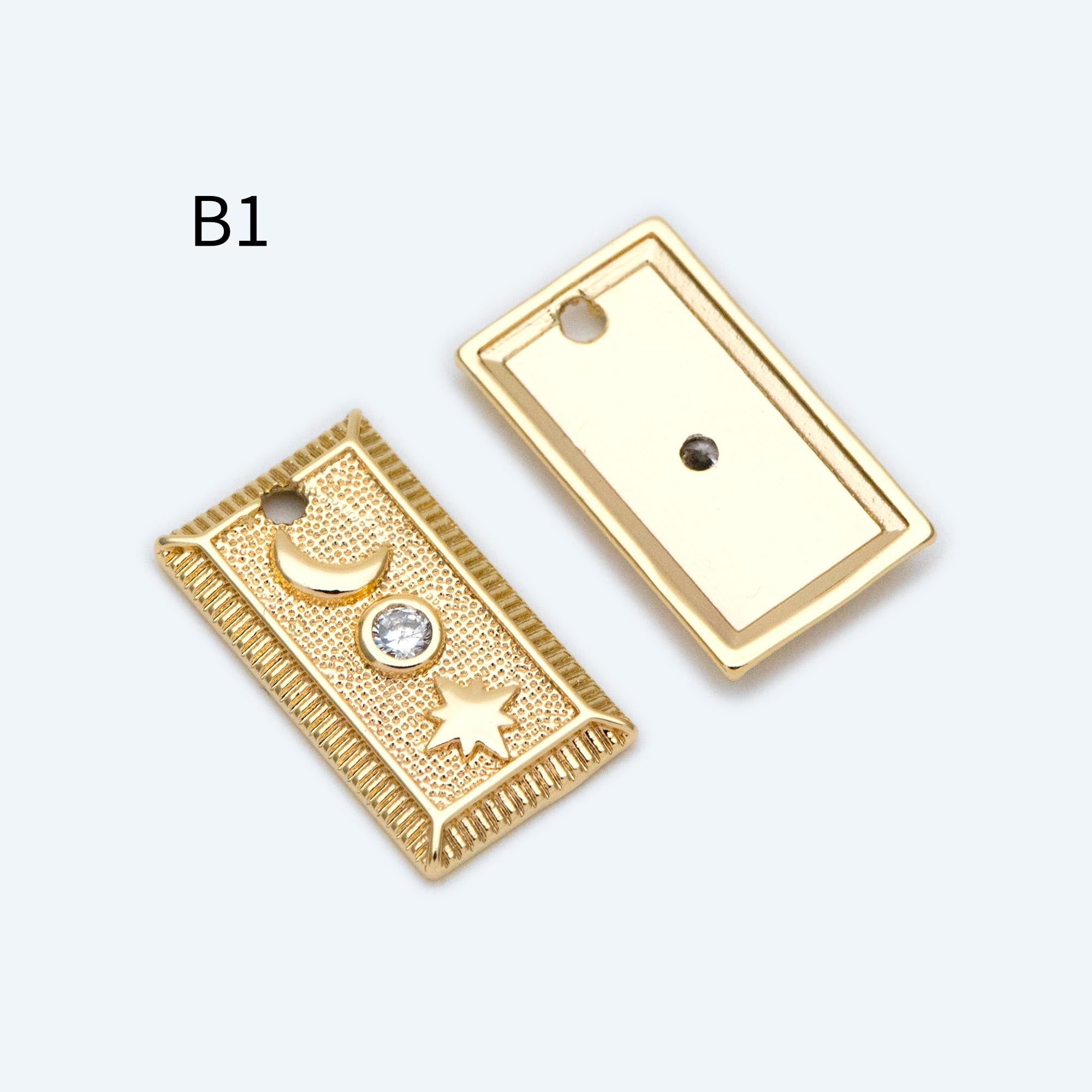 4pcs Gold/ Silver Tone Moon and Star Charm, 18K Gold/ Rhodium plated Brass, Celestial Charm Pendants (GB-2394)